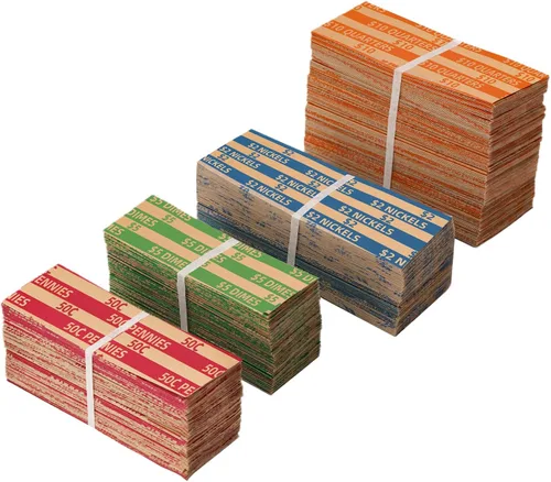 Miniatura 11 de Envoltorios de monedas 100 surtidos, envoltorios de rollos planos para monedas, incluyendo 30 cuartos, 30 centavos, 20 monedas de diez centavos, 20