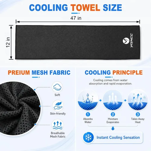 Miniatura 7 de YQXCC Paquete de 2 toallas refrescantes (47 x 12 pulgadas), toalla de cuello fría helada, microfibra suave y transpirable para yoga, golf, gimnasio