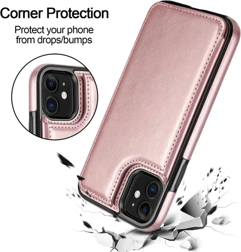 Miniatura 6 de HianDier - Funda tipo cartera para iPhone 11 de 6.1 pulgadas, funda protectora con ranuras para tarjeta de crédito, foto, piel sintética suave, Oro
