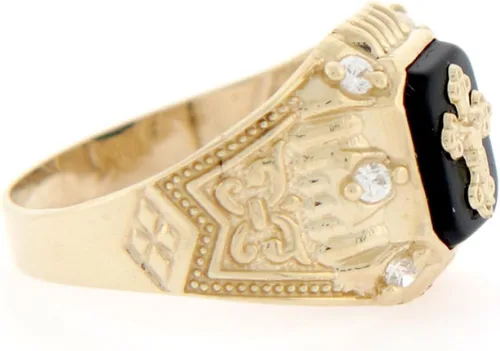 Miniatura 4 de Joyería liquidación 10k oro amarillo crucifijo Onyx CZ anillo religioso para hombre