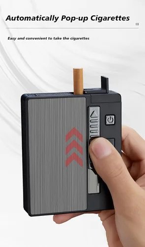 Miniatura 8 de Ambrogio.L 20 cigarrillos regulares caso/caja con encendedor de arco a prueba de viento con pantalla de alimentación USB recargable, sin llama, a