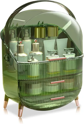 Miniatura 8 de Ergocar - Estuche de maquillaje portátil serie retro multifunción, caja de almacenamiento de cosméticos a prueba de polvo, organizador de joyas