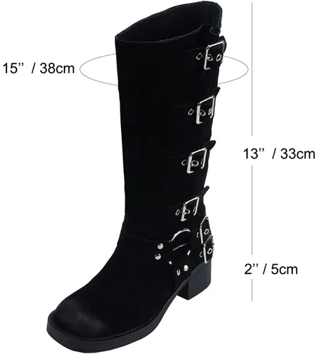 Miniatura 5 de Vertundy Botas altas hasta la rodilla para mujer, botas de tacón bajo grueso de pantorrilla ancha, botas vaqueras de equitación occidental, botas