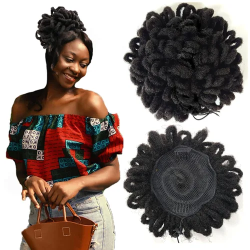 Miniatura 31 de DreadLock Moño Loc Moño de Pétalo Moño Afro High Puff Peluca de Cola de Caballo con Cordón Sintética Locs Falsos Moño de Cabello Cola de Caballo
