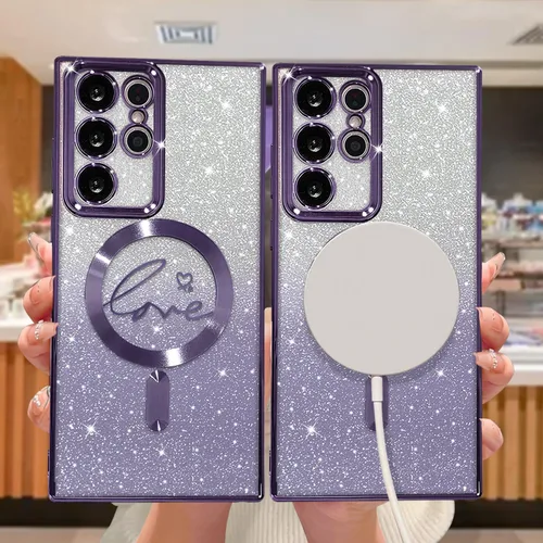 Miniatura 55 de ZONRW - Funda para Samsung Galaxy S22 Ultra magnética, para mujeres y niñas, cubierta trasera suave, lujosa, con corazón de amor, bling, degradado