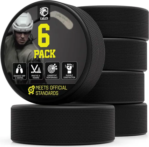 Miniatura 12 de EAGLES Ice Hockey Pucks 1, 2, 3, 6 or 50 Pack High Grade Pucks Official Regulation Weight & Size for Practice & Classic Training - 6 oz Diameter