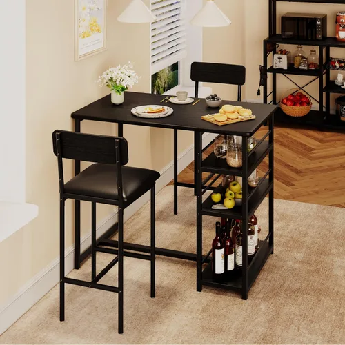 Miniatura 2 de IDEALHOUSE Juego de mesa de cocina, mesa de comedor y sillas para 2, juego de mesa de comedor de 3 piezas con 2 sillas tapizadas, juego de mesa