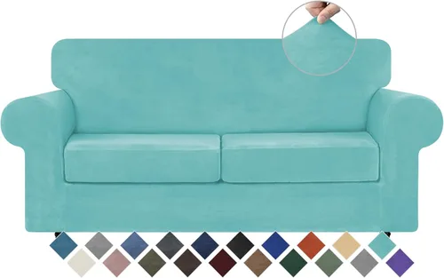 Miniatura 54 de WEERRW 4 Piezas Fundas de Terciopelo de Alta Elasticidad para Sofá de 3 Cojines Fundas de Sofá, Protector de Muebles Lavable con Parte Inferior