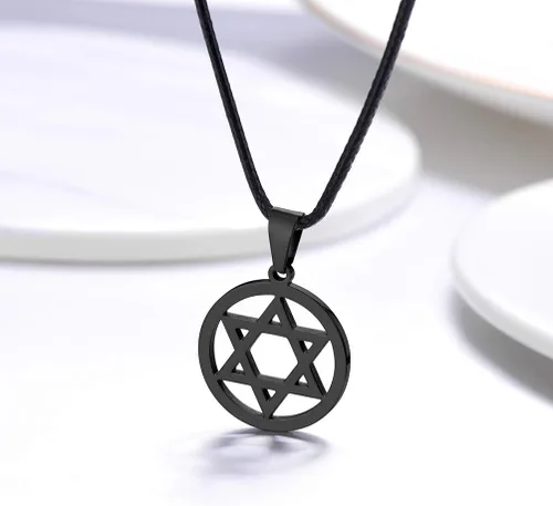 Miniatura 6 de Stainless Steel Pendant Necklace for Men Women, Cool Punk Shark Teeth Necklace, Cross Necklace, Star Of David Necklace, Black Leather Cord, Come