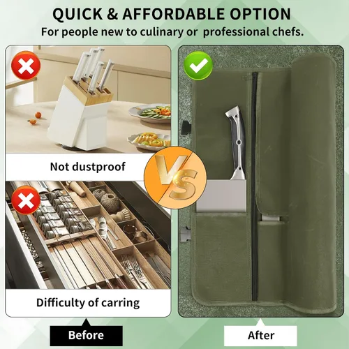 Miniatura 4 de lelezone Bolsa enrollable para cuchillos de chef, resistente al agua, funda de lona encerada para cuchillos, bolsas enrollables para chefs