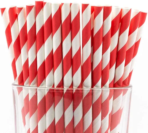 Miniatura 38 de Paquete de 150 pajitas de papel biodegradables con lunares rojos de 4 capas (compostables, no tóxicas, sin BPA)