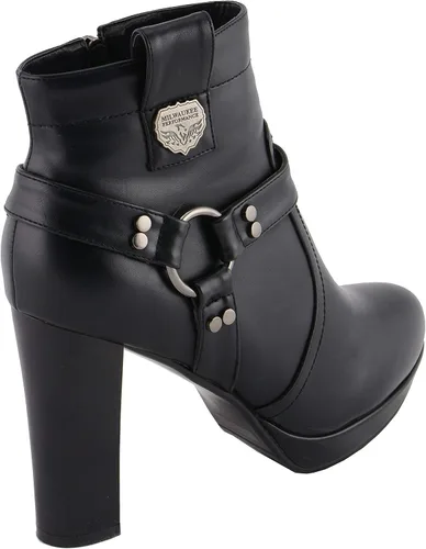 Miniatura 4 de Milwaukee Leather MBL9432 - Botines negros con arnés para mujer con tacón de bloque