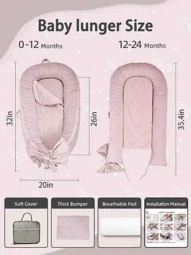 Miniatura 5 de EAQ Tumbona para bebé, tumbona infantil para recién nacido, funda portátil para nido de bebé, transpirable y suave, artículos esenciales para recién