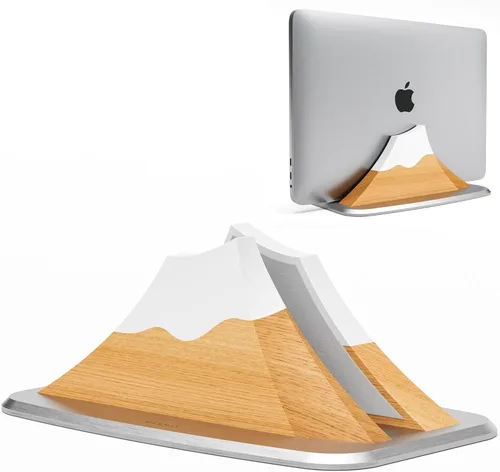 Miniatura 10 de AFOOYO Soporte vertical doble para laptop, soporte ajustable de madera en forma de pico de nieve, base de escritorio con 2 ranuras compatible