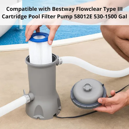 Miniatura 4 de Nispira Filtro de piscina de repuesto para bomba de filtro de piscina Bestway Flowclear tipo III 58012E 1000-1500 galones Paquete de 2