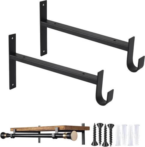 Miniatura 10 de OVOV Soportes de Barra de Armario Resistentes de 8 Pulgadas Soportes de Estante de Armario con Portabarra Negro Soportes de Barra de Armario