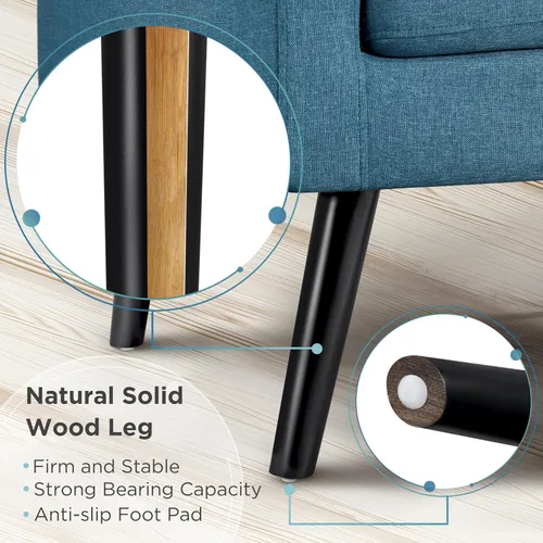Miniatura 8 de Yaheetech Sillas de acento de mediados del siglo, silla moderna tapizada para sala de estar, sillón acogedor con respaldo abotonado y patas de Azul