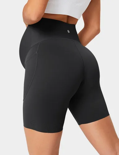 Miniatura 4 de Buttergene Pantalones cortos de maternidad de 8 pulgadas, pantalones cortos de maternidad sobre el vientre, pantalones cortos deportivos