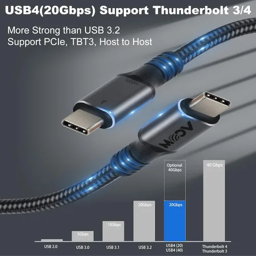 Miniatura 4 de VCOM Cable USB 4 - Thunderbolt 3, 6.6 pies, 20 Gbps, carga de 100 W, video de 84K a 60 Hz, compatible con USB-C, MacBooks, Hub, acoplamiento