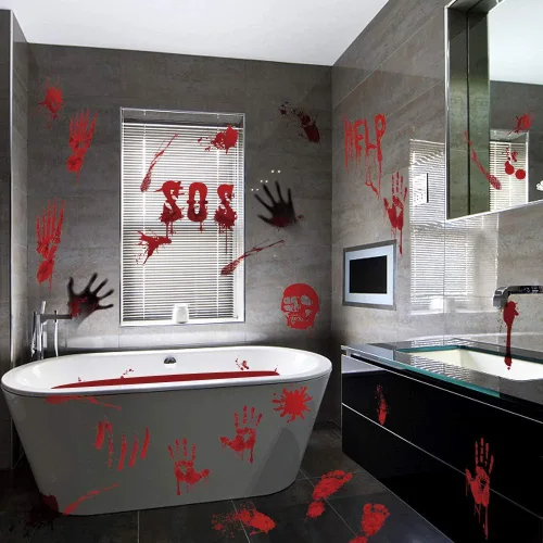 Miniatura 5 de Tuzuaol 119 piezas de decoraciones de Halloween sangrientas huellas de manos sangrientas de Halloween, calcomanías de cuchillo, calcomanías