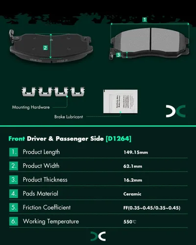 Miniatura 3 de SCITOO Juego de pastillas de freno de cerámica D1264 para Chevrolet Captiva Sport 2012-2015, Chevrolet Equinox 2007-2009, Pontiac Torrent 2007-2009