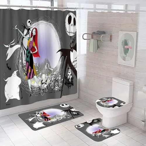 Miniatura 14 de Juego de 4 cortinas de ducha de Navidad para niños, decoración de Halloween con 12 ganchos de cortina para baño, impermeable, 71 x 71 pulgadas (D13)