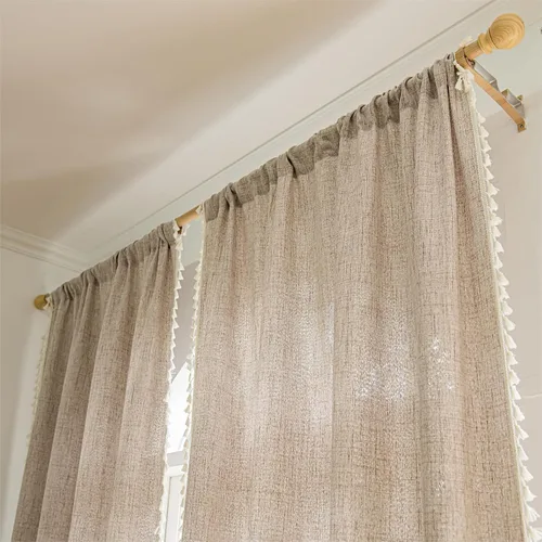 Miniatura 3 de Setaback - Cortinas bohemias de lino para sala de estar, 84 pulgadas de largo, 2 paneles con borlas, estilo campestre bohemio, bolsillo para Gris