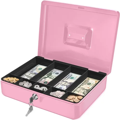 Miniatura 10 de Caja de Dinero Flexzion con Bandeja de Dinero y Cerradura - Caja de Dinero de Metal para Pequeñas Empresas, Caja de Dinero Negra de 9 Compartimentos