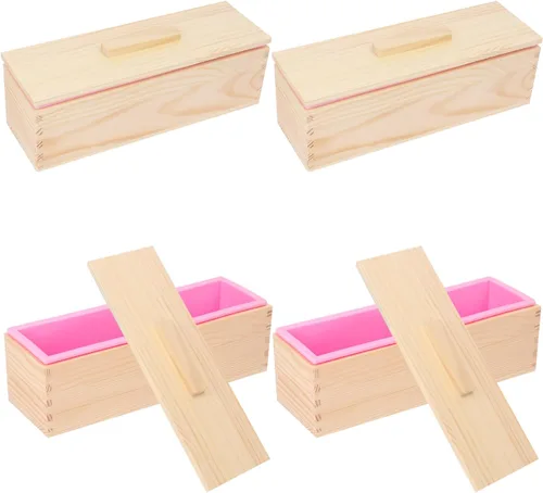 Miniatura 9 de Paquete de 6 cajas de madera artesanales para hacer jabón, moldes de silicona de alta calidad de 42 onzas con caja de madera y tapa, ideal