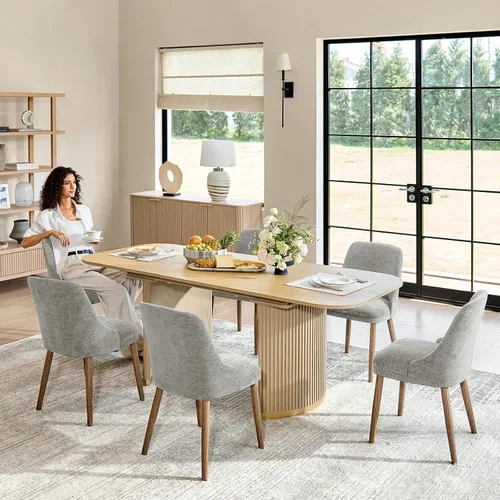 Miniatura 16 de HULALA HOME Juego de 2 sillas de comedor tapizadas de tela azul marino con patas de madera maciza, respaldo acolchado, sillas decorativas modernas