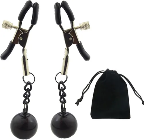 Pinzas para pezón con peso de acero inoxidable con clip de cadena para pezón, bola ajustable, sin perforación, joyería para pezones para adultos,