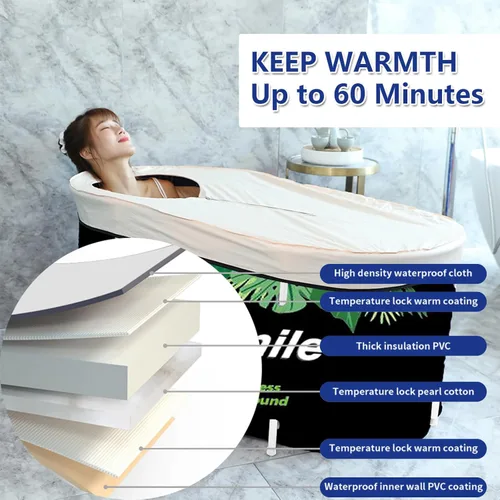 Miniatura 3 de ptlsy - Bañera portátil para adultos, bañera plegable japonesa para baño de inmersión personal, bañera de agua caliente, fría y de hielo para el spa