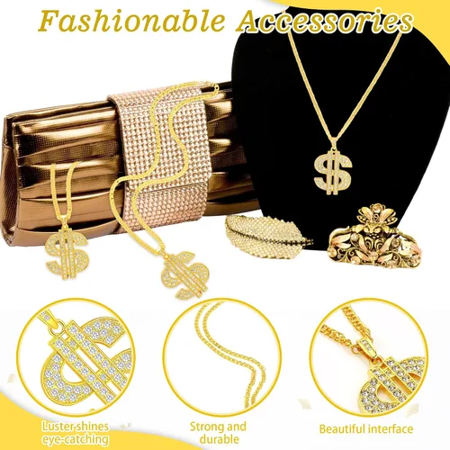 Miniatura 2 de Yinkin Collar de cadena de oro con colgante de signo de dólar para hombres, collar de rapero hip hop