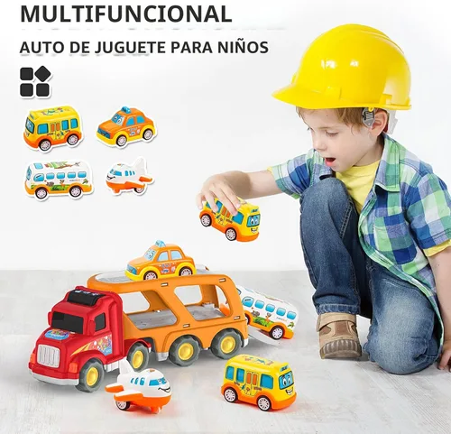 Miniatura 5 de Veslier Juguetes de Autos para Niños Pequeños para Niños y Niñas de 2-4 3-5 Años, 5 en 1 Vehículo Transportador de Vehículos Urbanos, Autos