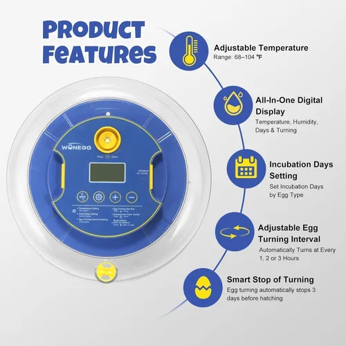 Miniatura 5 de Incubadora de 18 huevos para incubar pollos, codornices, patos y pavos, girador automático de huevos, control de humedad y pantalla digital, incluye