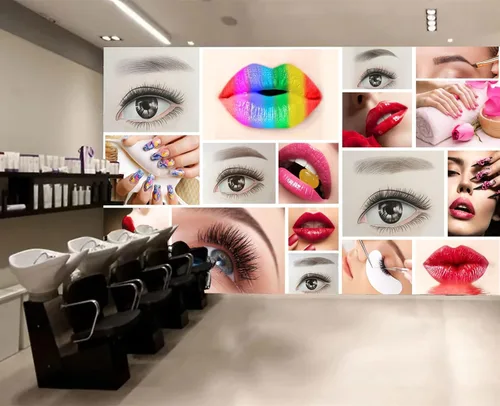 Miniatura 3 de Hermosos murales de pared 3D de cejas y labios, mural de belleza, papel tapiz autoadhesivo extraíble para sala de estar, dormitorio, decoración