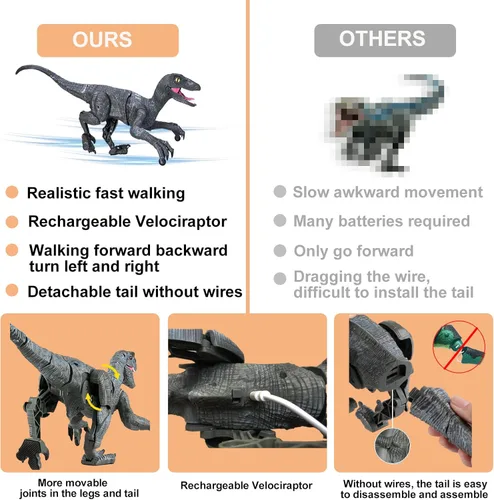 Miniatura 8 de Juguetes de dinosaurio de control remoto para niños robot electrónico de dinosaurio con luz LED y rugido 2.4Ghz simulación RC Velociraptor juguetes