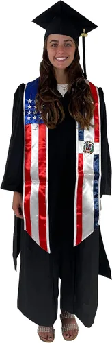 Miniatura 4 de Cappe Diem Estola de banda de graduación de dos banderas (Estados Unidos + Internacional)