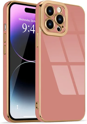 Miniatura 40 de Lafunda Diseñada para iPhone 13 Pro, fundas lujosas con chapado lindo para mujeres y niñas, elegante borde dorado, a prueba de golpes, TPU con funda