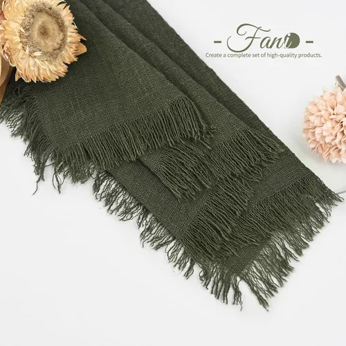 Miniatura 8 de Paquete de 60 servilletas de tela hechas a mano con flecos, servilletas de lino de algodón verde oliva, servilletas de cena de algodón rústico suave