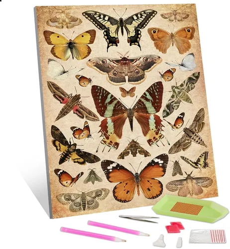 TISHIRON Arte de diamantes de mariposas y polillas, 12 x 16 pulgadas, kit completo de taladro para adultos