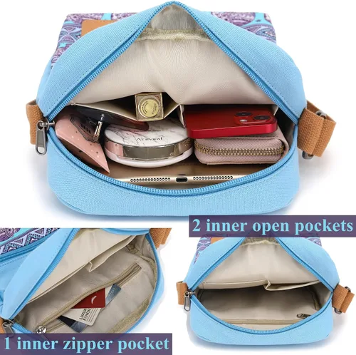 Miniatura 4 de Leaper - Juego de estuche y cartera bandolera de lona para niñas y mujeres