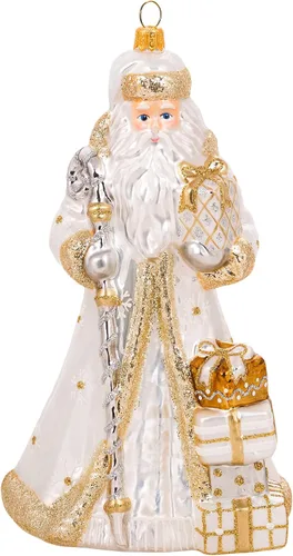 Colección 2025 de Miss Christmas Adorno festivo de Papá Noel de 7.5 pulgadas de vidrio soplado para árbol de Navidad (Papá Noel elegante en blanco)