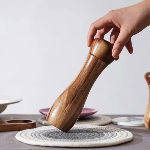 Miniatura 7 de Molinillo de pimienta, molinillo de cerámica ajustable tanto para pimienta como para sal, madera de acacia, altura de 8 pulgadas, diámetro de 2.4 in
