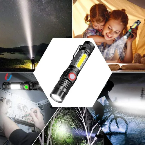 Miniatura 6 de Hoxida Linterna recargable LED (batería incluida), linterna LED magnética con luz lateral COB, 1200 lúmenes, LED súper brillante, impermeable