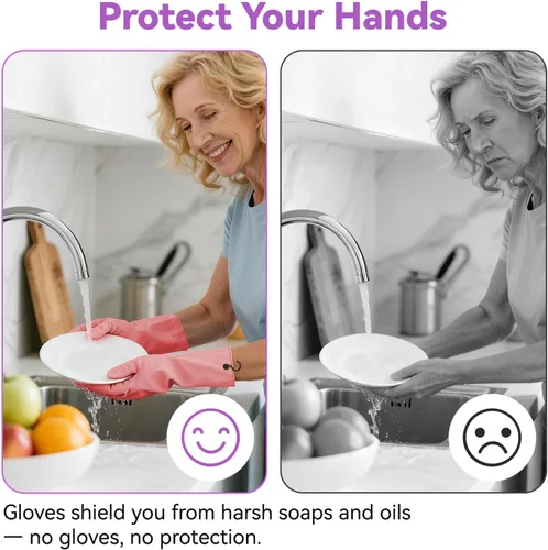 Miniatura 5 de Guantes de goma para lavar platos - 4 pares de guantes de cocina con ganchos de mano, guantes para el hogar, talla grande