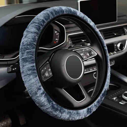Miniatura 7 de Funda elástica Kafeek para volante, de felpa de microfibra, cálida para el invierno, universal, 15 pulgadas, antideslizante, sin olor, color negro