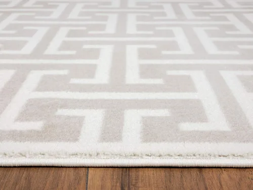 Miniatura 9 de Abani Arto Collection - Alfombra contemporánea con diseño moderno de clave griega 3D, color beige y blanco, diseño geométrico meandro de 7 pies 9