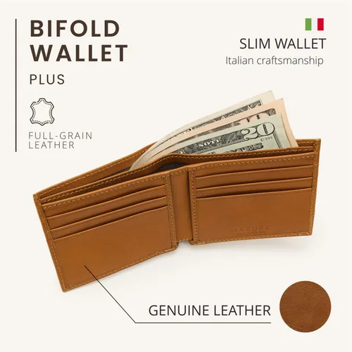Miniatura 2 de Maruse Billetera plegable delgada de cuero cartera minimalista para hombres, Miel, Minimalista