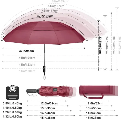 Miniatura 33 de G4Free Paraguas de golf grande de 42/46/54/62 pulgadas, paraguas compacto de viaje inverso, 10 varillas, resistente al viento para lluvia, doble